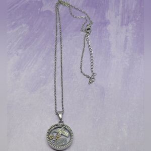 Faith Themed Floating Charm Locket Necklace Silver Tone